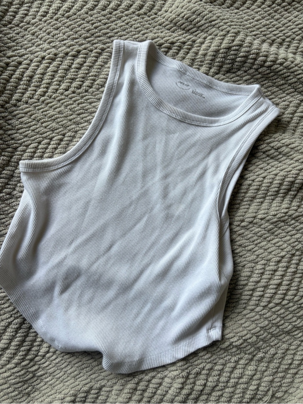 aerie White Ribbed Tank with High Neck